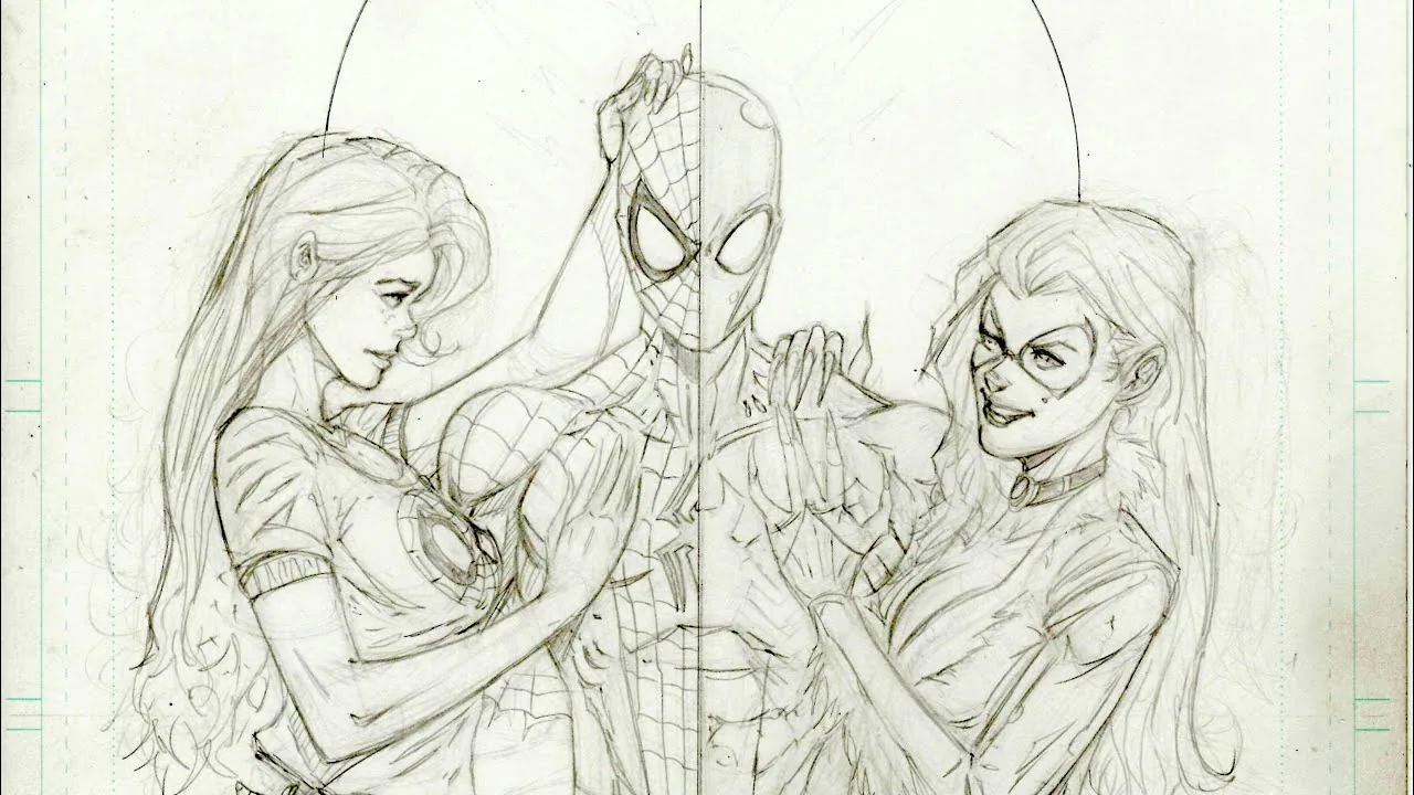 Pencils of Spider-Man with Mary Jane and Black Cat